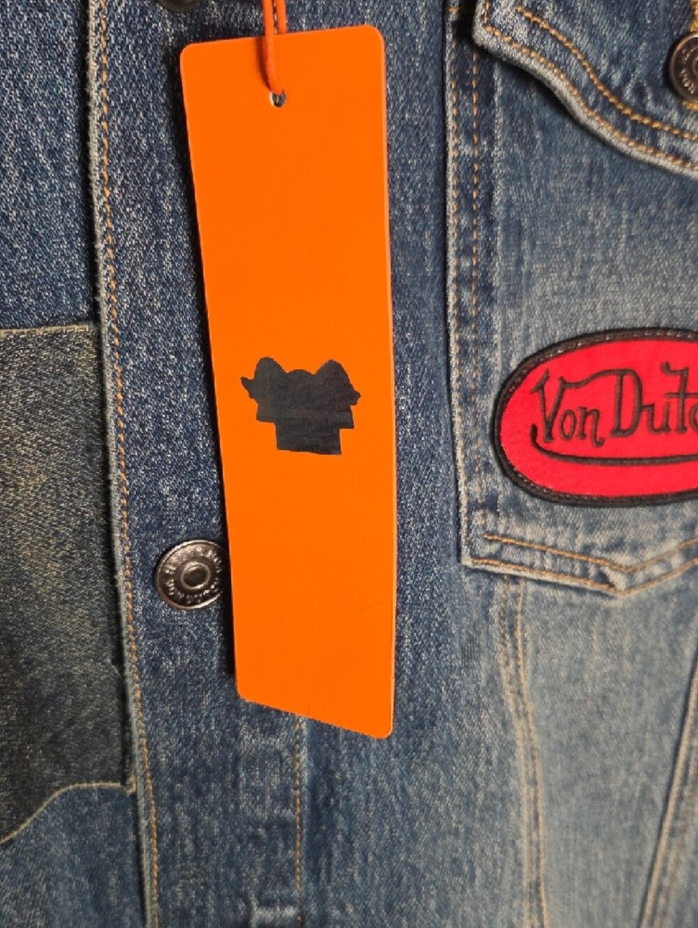 Von Dutch Blue Denim Patchwork Jacket with Orange Tag - Picture 10 of 11